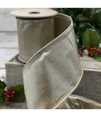 4" x 10yds Faux Metallic Dupion Platinum