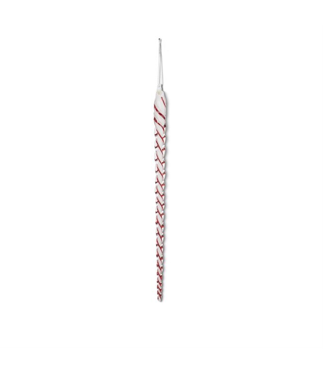 White & Red Spiral Glass Icicle Ornament