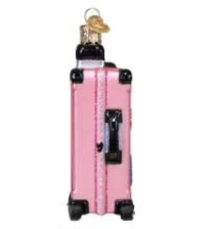OLD WORLD CHRISTMAS Pink Rolling Suitcase Ornament