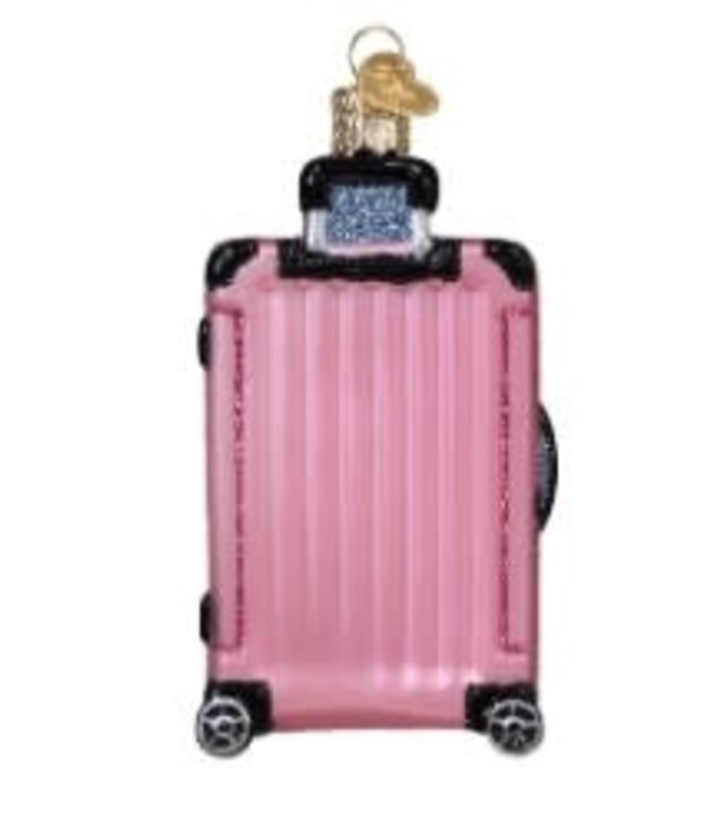 OLD WORLD CHRISTMAS Pink Rolling Suitcase Ornament