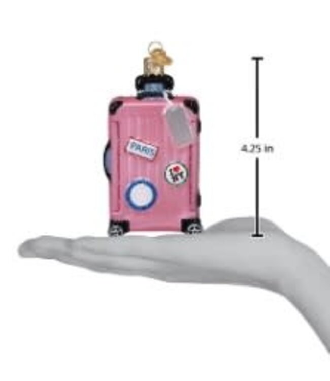 OLD WORLD CHRISTMAS Pink Rolling Suitcase Ornament
