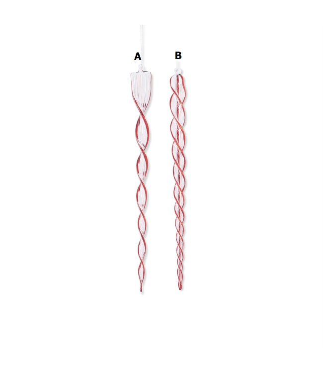 21 Inch Red & Clear Glass Flat Spiral Icicle Ornaments