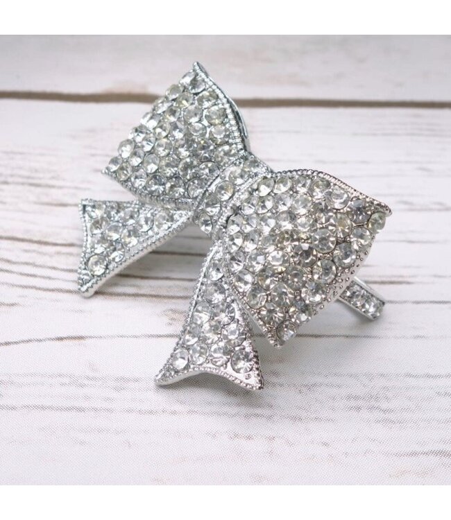 2.5" Crystal Clear Jewel Bow Napkin Ring, Silver