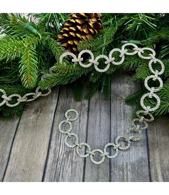 1.25" x 36" Circle Crystal Garland, Hooks, Clear-Silver
