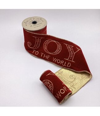 4" x 5" Velvet Gold Embroidery Joy to the World, Red