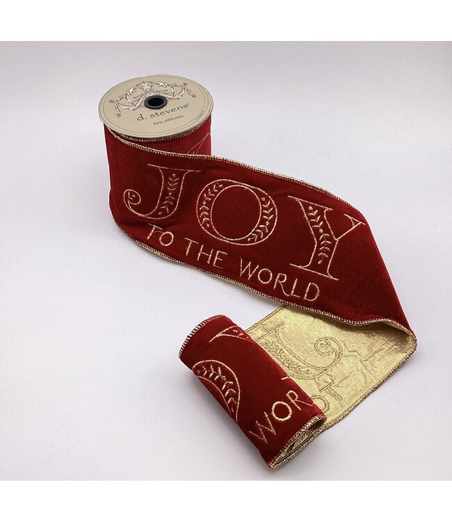 4" x 5" Velvet Gold Embroidery Joy to the World, Red