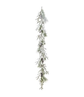 6' Snowed Pine Garland With Pine Cone White Green