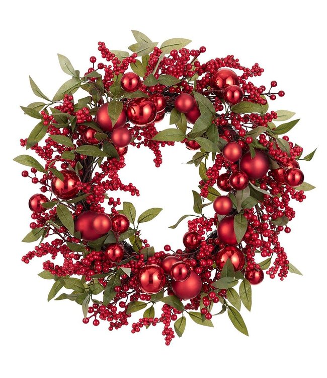 23.5" Ornament Ball/Berry Wreath Red Green