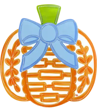 Door Hanger - Pumpkin With Light Blue Bow and Design In The Middle