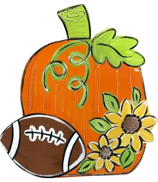Door Hanger - Wood Pumpkin With Football And Sunflowers