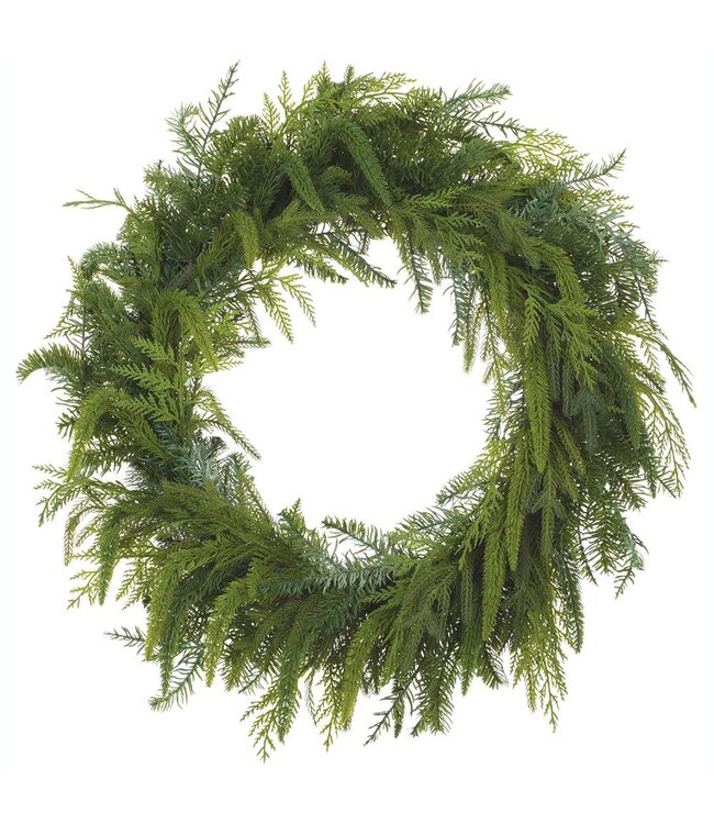 25" Soft PE Cedar Mixed Pine Wreath Green