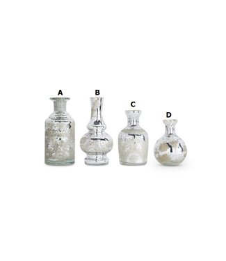 Mini Silver Mercury Glass Etched Bud Vases - Sold Individually