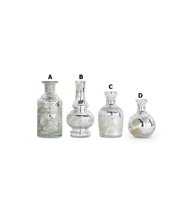 Mini Silver Mercury Glass Etched Bud Vases - Sold Individually
