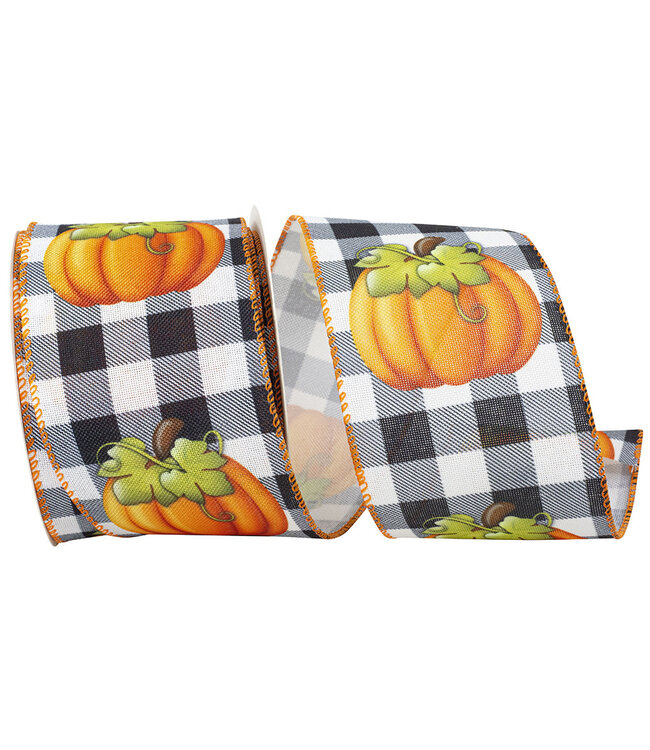 Pumpkin Grande Gingham Wired Edge Ribbon