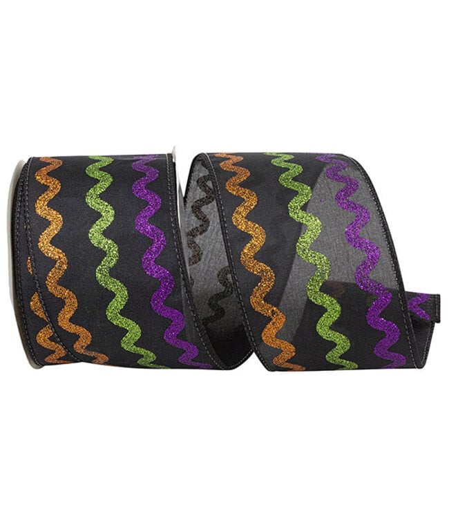 Rick-Rack Glitter Halloween Linen Wired Edge Ribbon