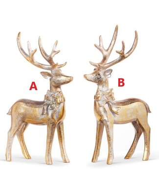 7" Aged Gold Deer with Bow Ornament - Sold Individually