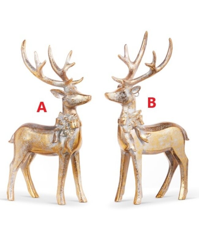 7" Aged Gold Deer with Bow Ornament - Sold Individually