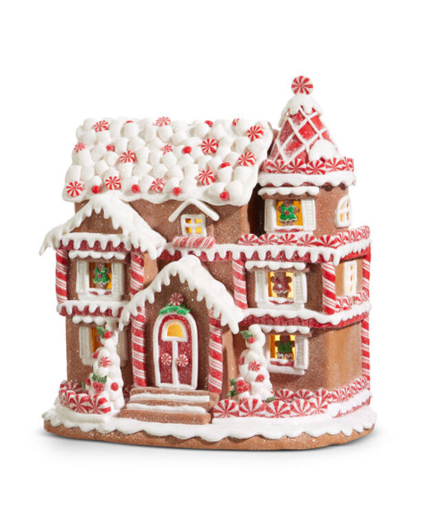 11" Lighted Peppermint Gingerbread House