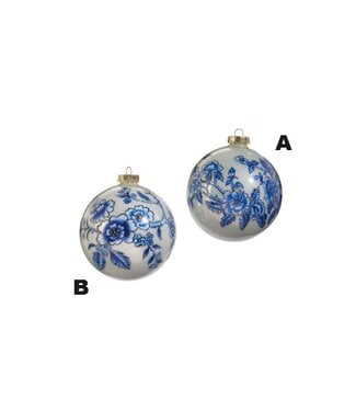 5" Blue Floral Ball Ornament - Sold Individually
