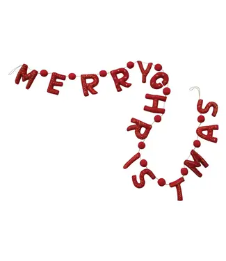 Wool Felt Garland With Pom Poms &"Merry Christmas"