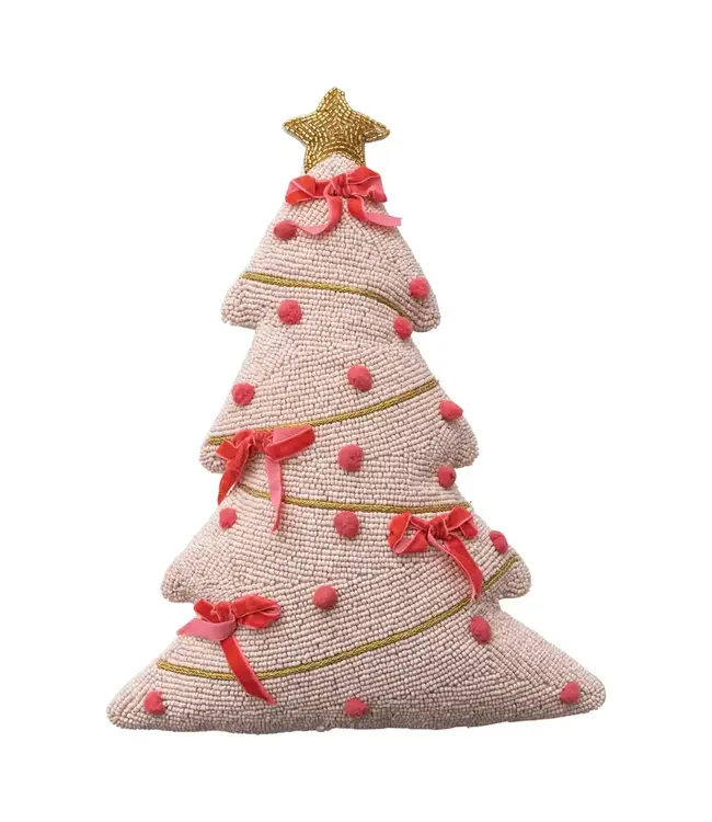 Beaded Tree Shaped Pillow With Hand-Embroidery