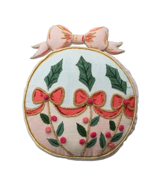 Ornament Shaped Pillow With Embroidery & Velvet Back
