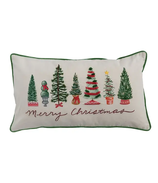 Cotton Lumbar Pillow With "Merry Christmas"