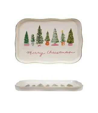 Stoneware Platter “Merry Christmas”, Multi Color