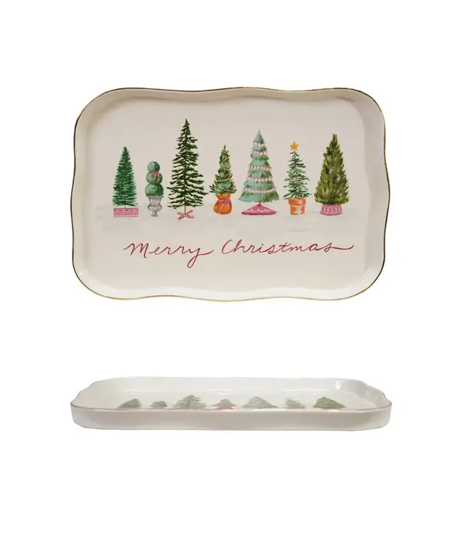 Stoneware Platter “Merry Christmas”, Multi Color
