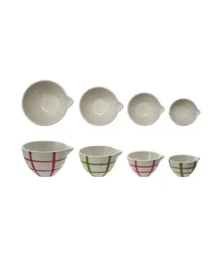 Stoneware Prep Bowls W Grid Pattern - Sold as Set