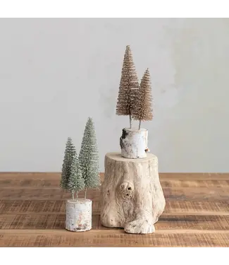 Plastic Bottle Brush Trees Wood Base