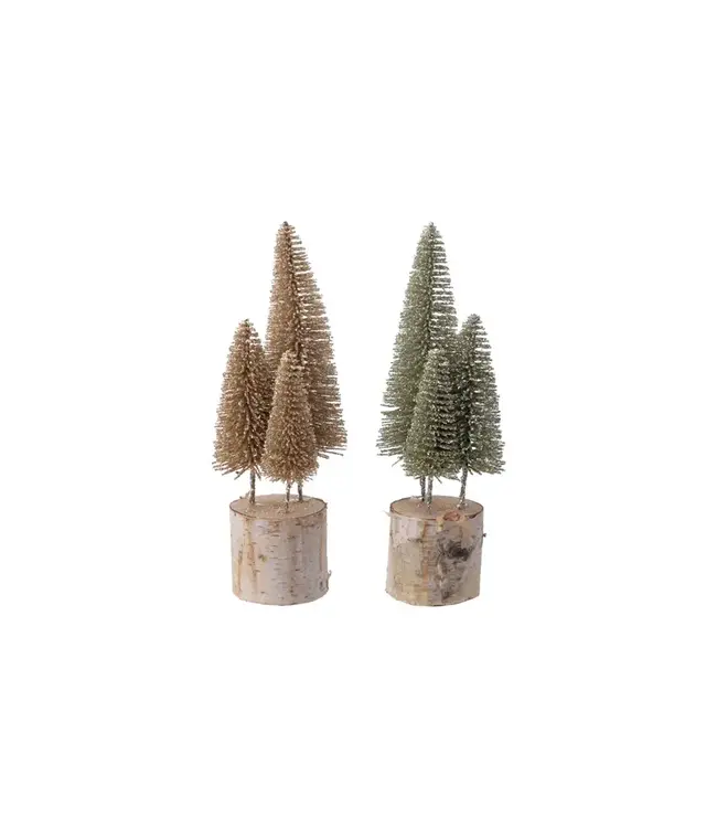 Plastic Bottle Brush Trees Wood Base