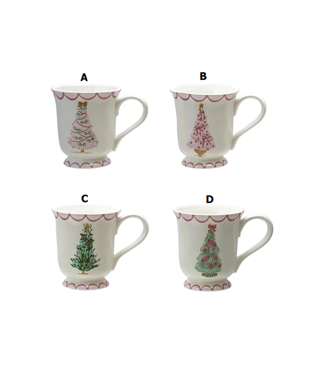 Stoneware Mug With Christmas Tree - Sold Individually