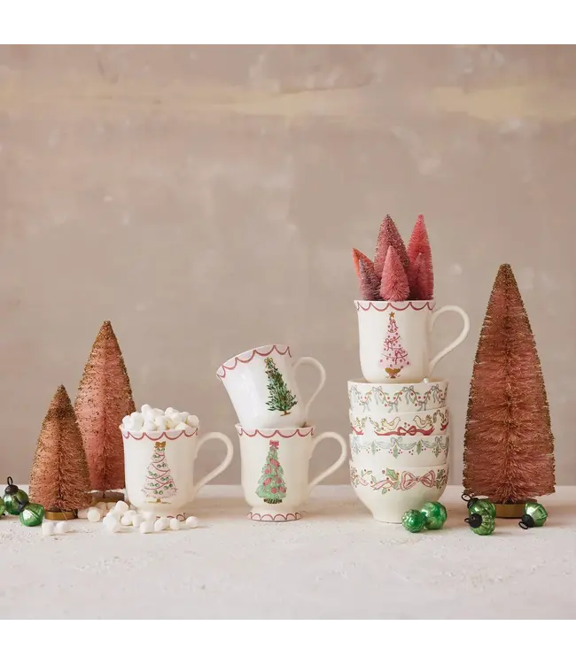 Stoneware Mug With Christmas Tree - Sold Individually