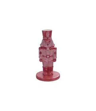 Stoneware Nutcracker Taper Holder, Red & Pink