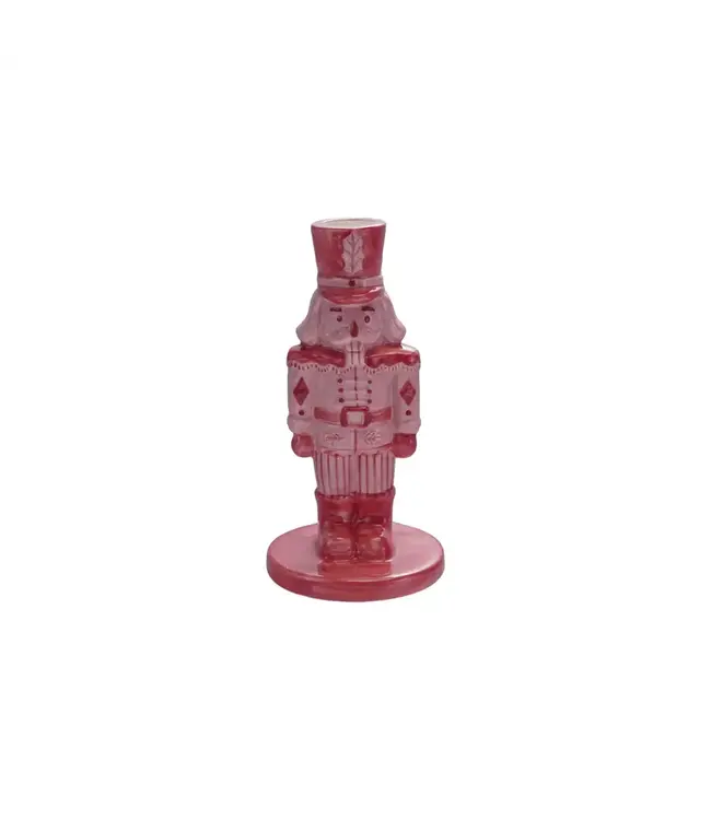 Stoneware Nutcracker Taper Holder, Red & Pink