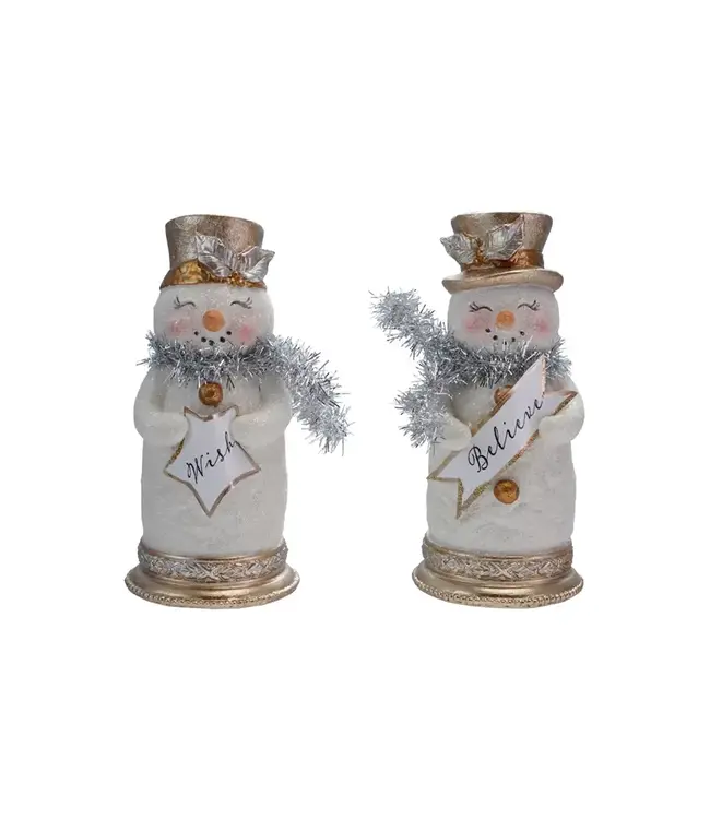Resin Snowman w Scarf & Sign - Sold Individually