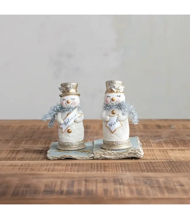 Resin Snowman w Scarf & Sign - Sold Individually