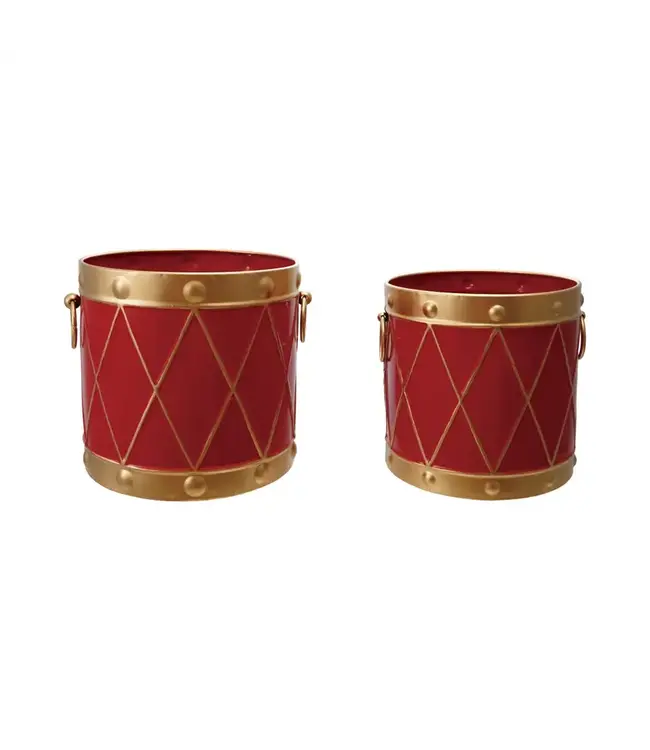 Iron Drum Shaped Buckets Red & Gold Color - Sold Individually