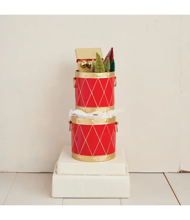 Iron Drum Shaped Buckets Red & Gold Color - Sold Individually