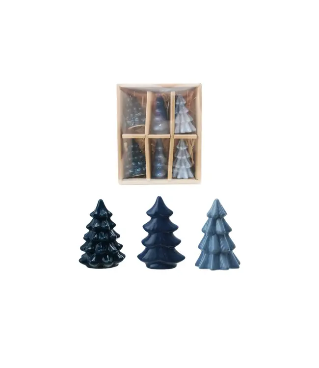 Stoneware Trees Blue - Sold as Set