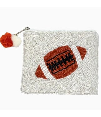 White Football Beaded Pouch