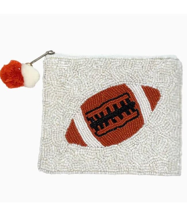White Football Beaded Pouch