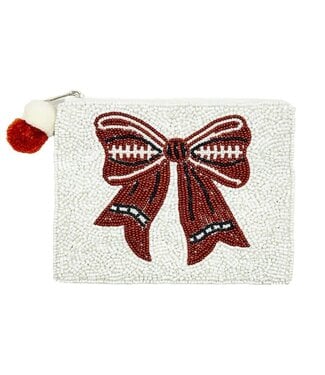 Football Bow Beaded Pouch