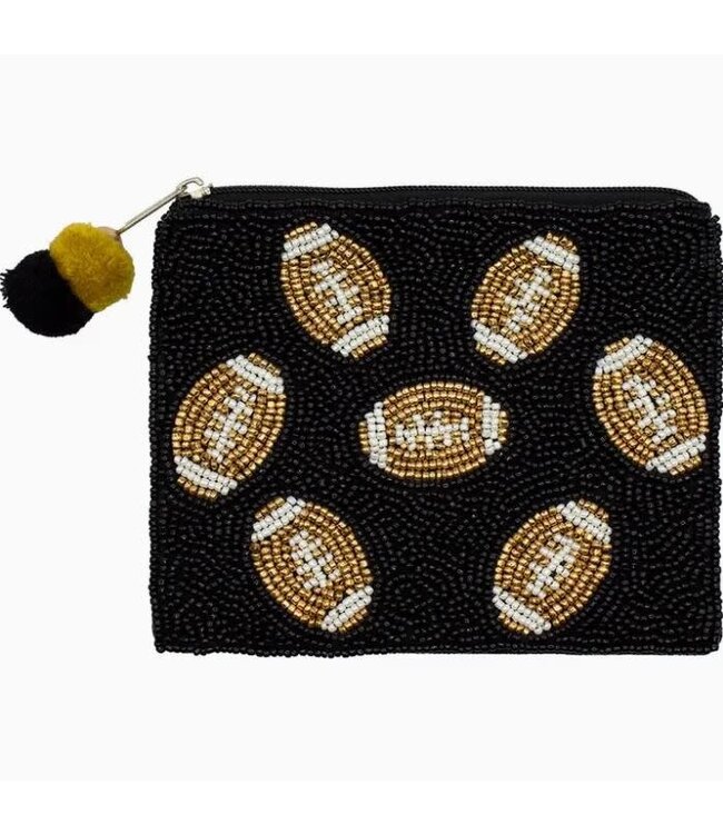 Black Footballs Beaded Pouch