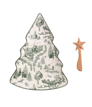Green Toile Tree Platter Set
