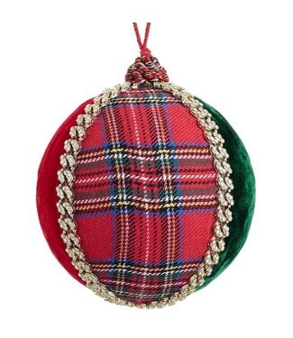 6" Diamond Plaid/Velvet Ball Ornament Red Green