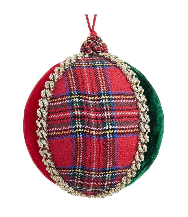6" Diamond Plaid/Velvet Ball Ornament Red Green