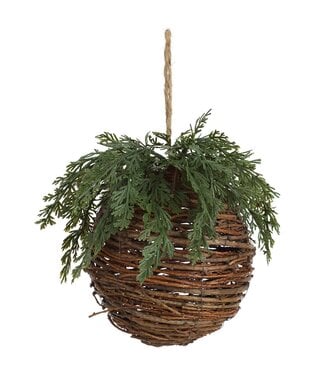 6" Cedar Twig Ball Ornament  Green Brown