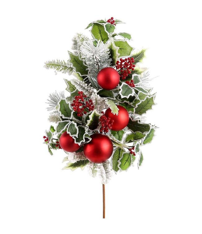 26" Snowed Holly/Ball/Pine Spray Red Green
